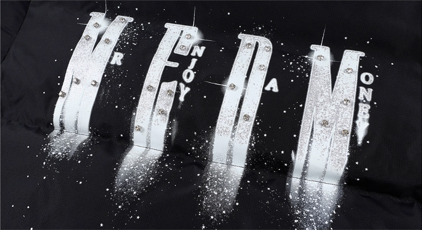 MEDM Rhinestone Studded Logo Down Jacket | Face 3 Face