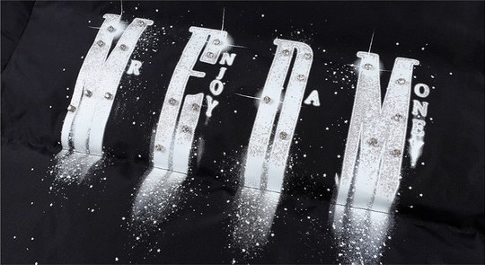 MEDM Rhinestone Studded Logo Down Jacket | Face 3 Face