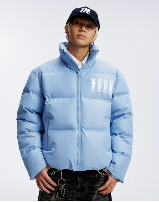 MEDM Rhinestone Studded Logo Down Jacket | Face 3 Face