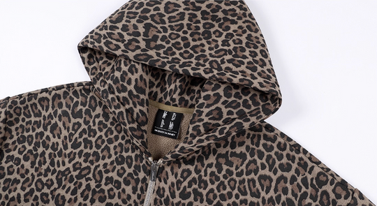 MEDM Embroidered Leopard Zip Up Hooded Jacket | Face 3 Face