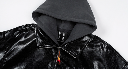 MEDM Layered Hood PU Leather Bomber Jacket | Face 3 Face
