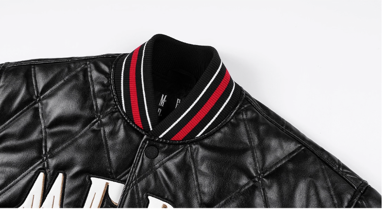 MEDM Diamond Quilted PU Leather Varsity Jacket | Face 3 Face