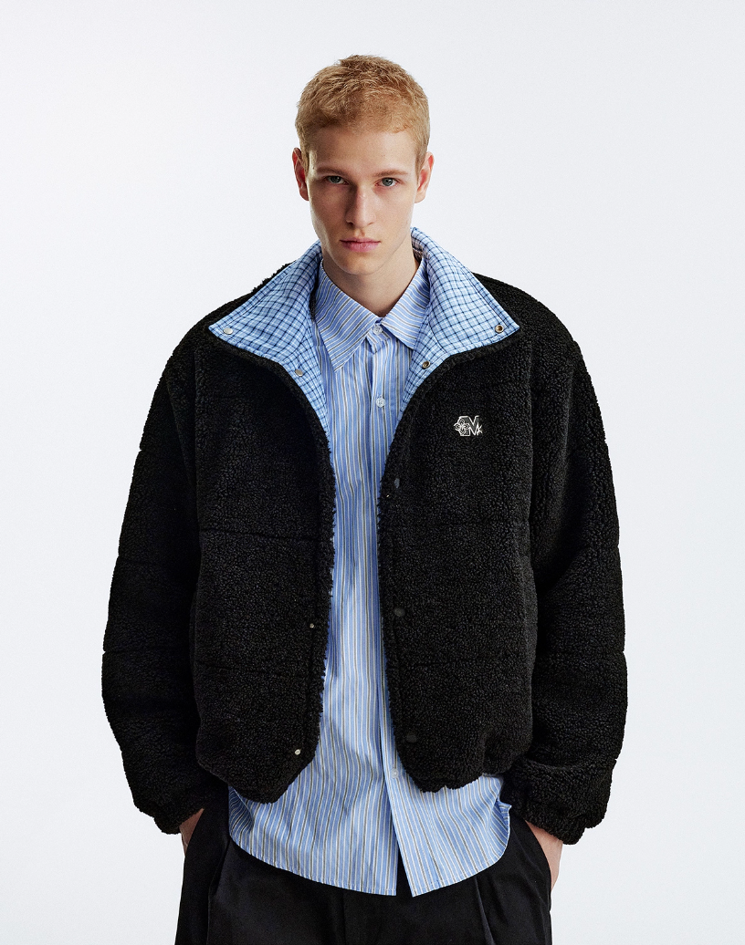 MEDM Plaid Trim Sherpa Short Jacket | Face 3 Face