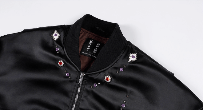 MEDM Gemstone Studded Leather Patch MA-1 Bomber Jacket | Face 3 Face