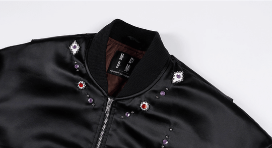 MEDM Gemstone Studded Leather Patch MA-1 Bomber Jacket | Face 3 Face