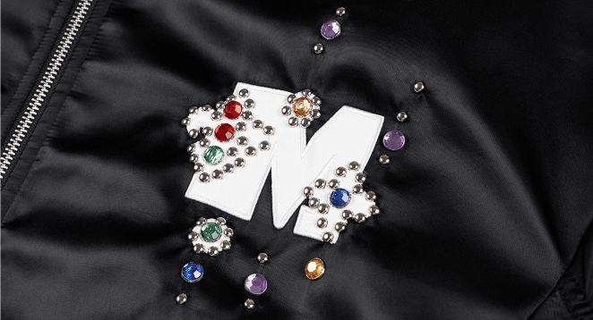 MEDM Gemstone Studded Leather Patch MA-1 Bomber Jacket | Face 3 Face