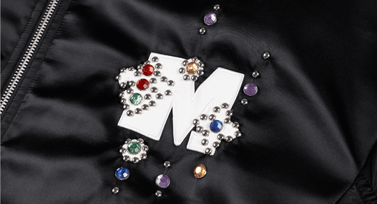 MEDM Gemstone Studded Leather Patch MA-1 Bomber Jacket | Face 3 Face