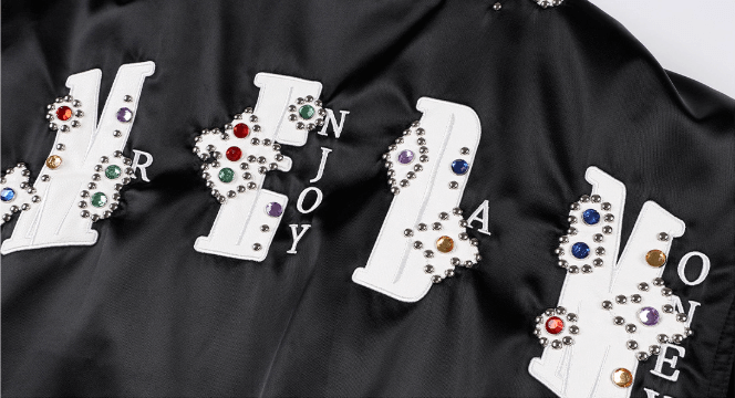 MEDM Gemstone Studded Leather Patch MA-1 Bomber Jacket | Face 3 Face