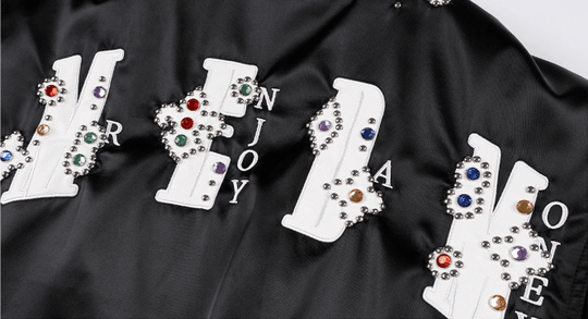 MEDM Gemstone Studded Leather Patch MA-1 Bomber Jacket | Face 3 Face