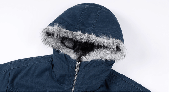 MEDM Fur Lined Washed Work Hooded Jacket | Face 3 Face