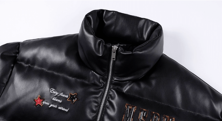 MEDM Leopard Patch PU Leather Puffer Jacket | Face 3 Face