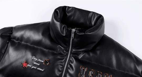 MEDM Leopard Patch PU Leather Puffer Jacket | Face 3 Face
