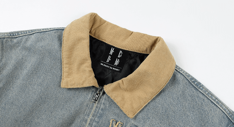 MEDM Corduroy Collar Washed Denim Jacket | Face 3 Face