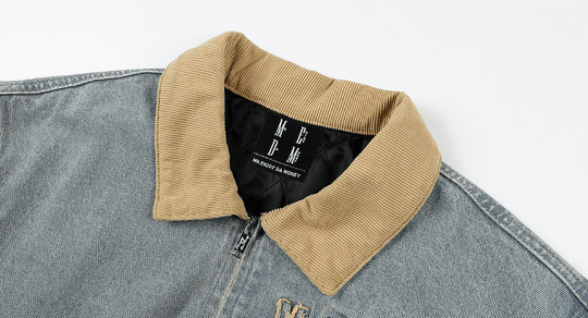 MEDM Corduroy Collar Washed Denim Jacket | Face 3 Face