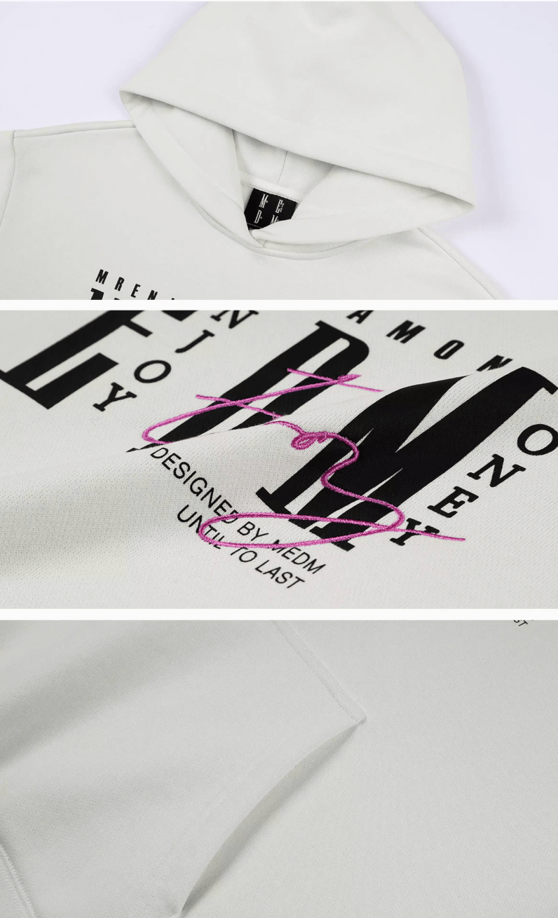 MEDM Logo Print and Embroidered Lettering Hoodie | Face 3 Face