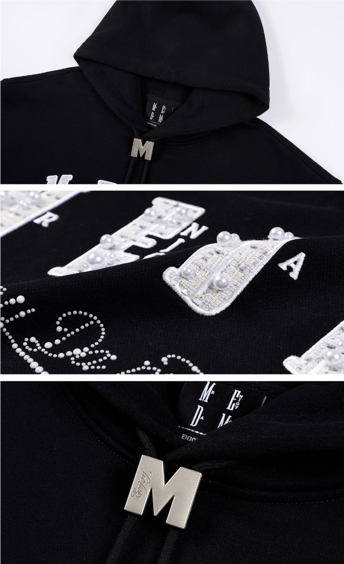 MEDM M Buckled Drawstring Pearl Logo Embroidered Hoodie | Face 3 Face