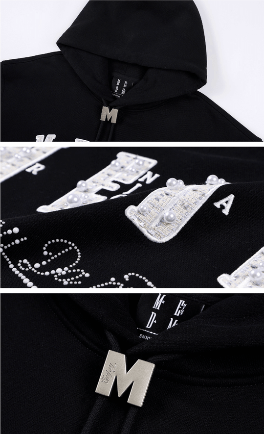 MEDM M Buckled Drawstring Pearl Logo Embroidered Hoodie | Face 3 Face