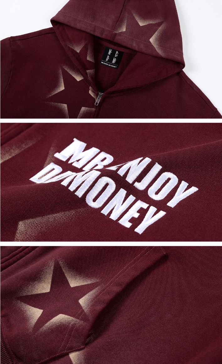 MEDM Washed Star All Over Print Zip Up Hoodie | Face 3 Face