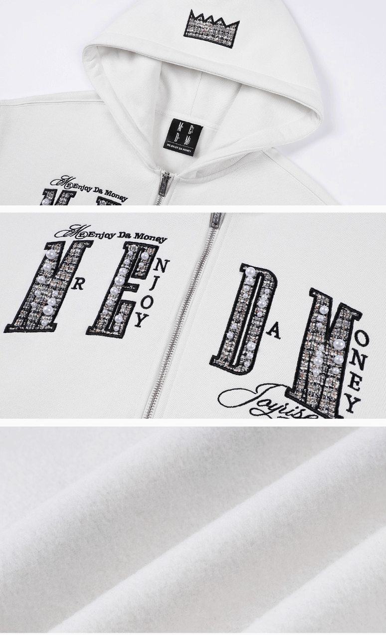 MEDM Pearl Logo Embellished Zip Up Hoodie | Face 3 Face