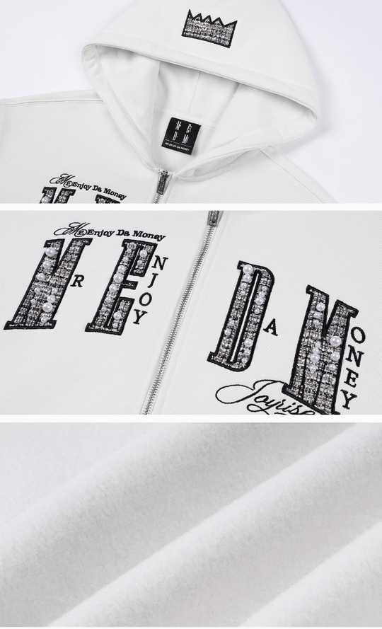 MEDM Pearl Logo Embellished Zip Up Hoodie | Face 3 Face