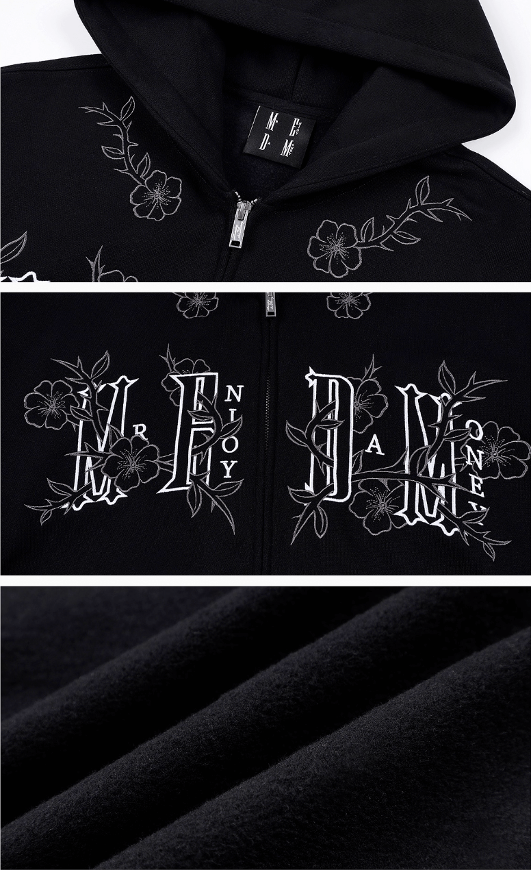 MEDM Flower Embroidered Zip Up Hoodie | Face 3 Face