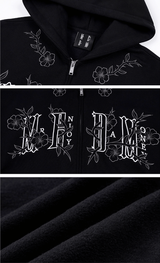 MEDM Flower Embroidered Zip Up Hoodie | Face 3 Face