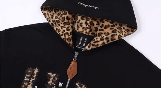 MEDM Leopard Faux Fur Layered Zip Up Hoodie | Face 3 Face