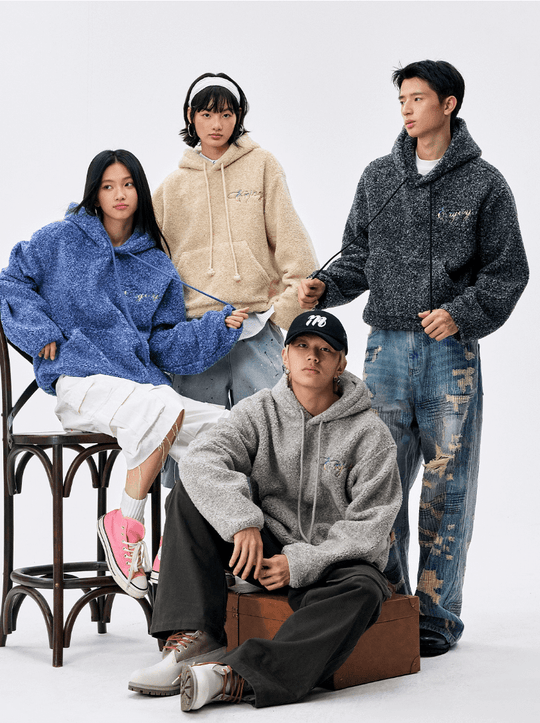 MEDM Gradient Embroidery Sherpa Fleece Hoodie | Face 3 Face