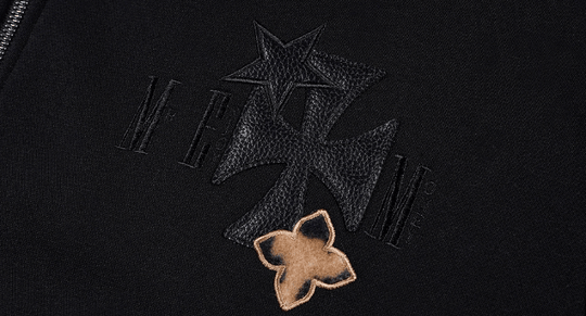 MEDM Cross Star Leather Patchwork Zip Up Hoodie | Face 3 Face