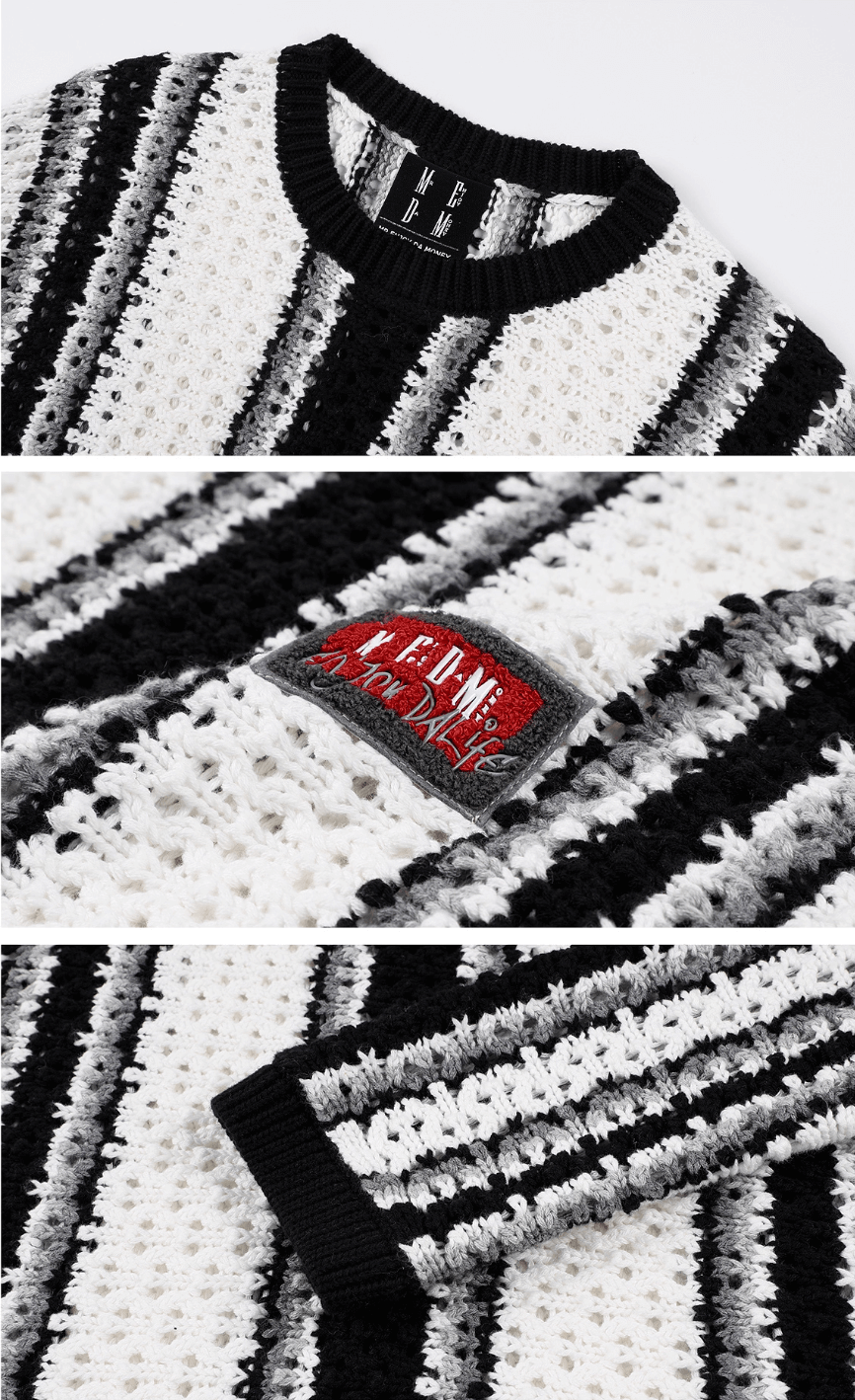 MEDM Multi Color Striped Open Knit Sweater | Face 3 Face