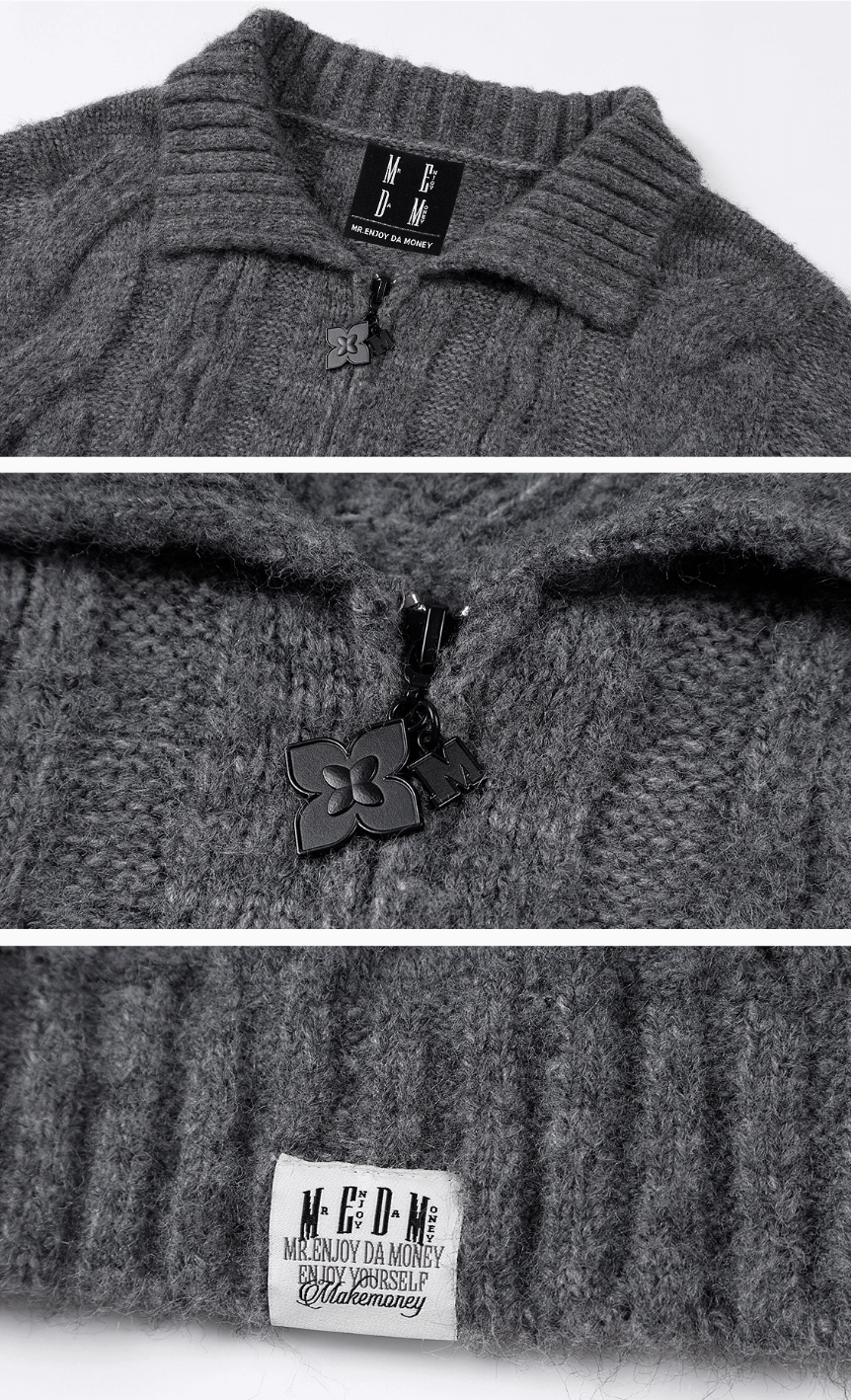 MEDM Cable Knit Half Zip Polo Sweater | Face 3 Face