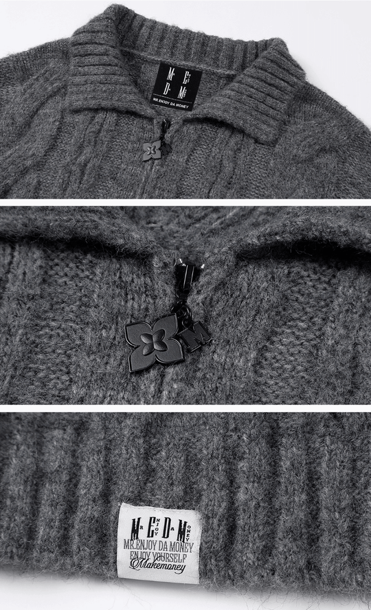 MEDM Cable Knit Half Zip Polo Sweater | Face 3 Face