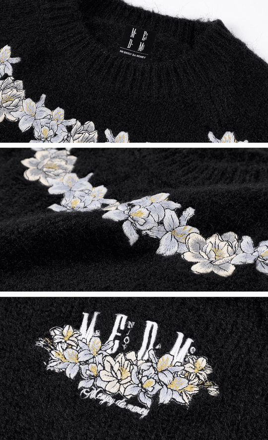 MEDM Floral Embroidered Mohair Knit Sweater | Face 3 Face