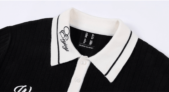 MEDM Color Blocked Long Sleeve Knit Polo Sweater | Face 3 Face