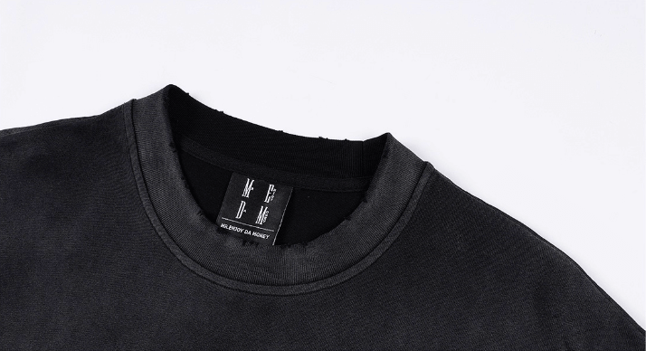 MEDM Frayed Logo Patch Washed Distressed Long Sleeve Tee | Face 3 Face