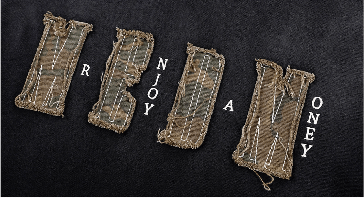 MEDM Frayed Logo Patch Washed Distressed Long Sleeve Tee | Face 3 Face