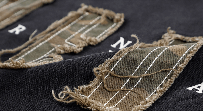 MEDM Frayed Logo Patch Washed Distressed Long Sleeve Tee | Face 3 Face