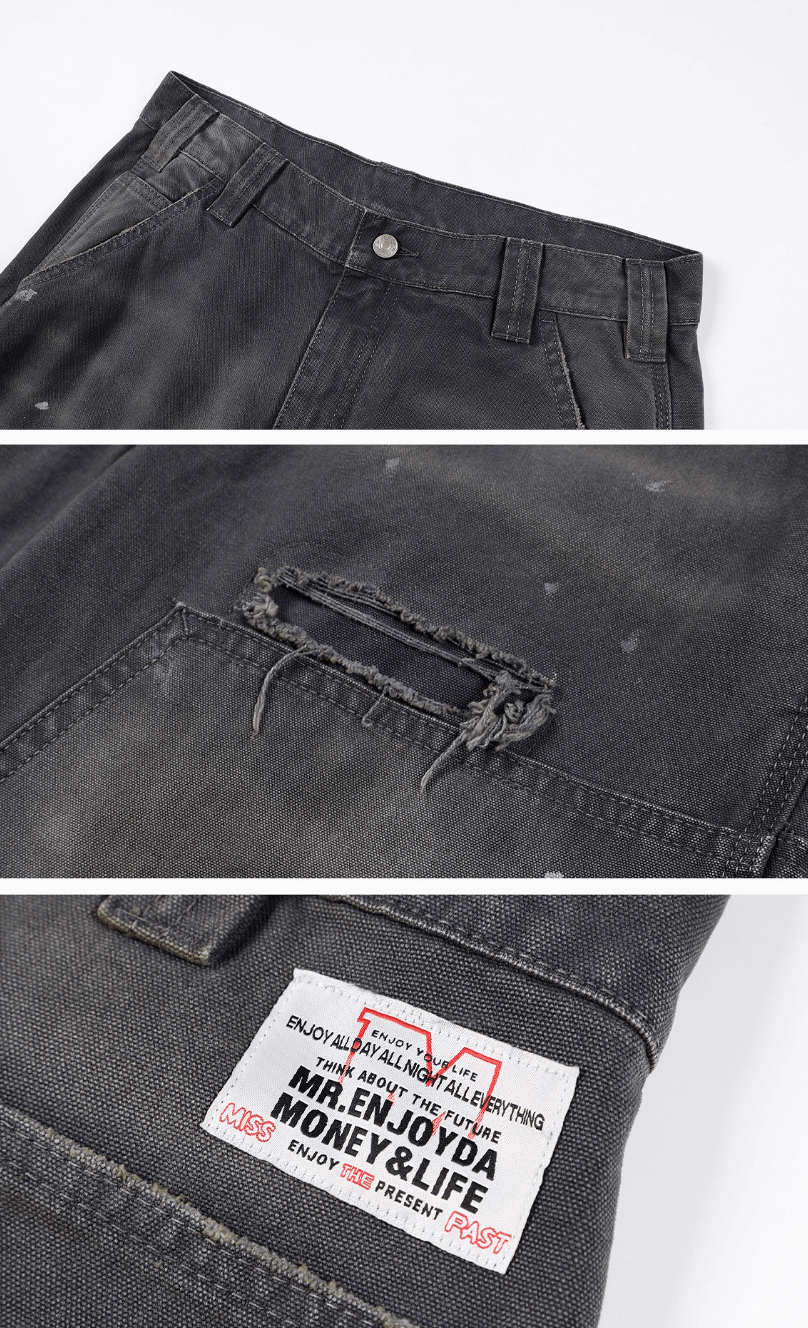 MEDM Double Knee Broken Hole Washed Painter Pants | Face 3 Face