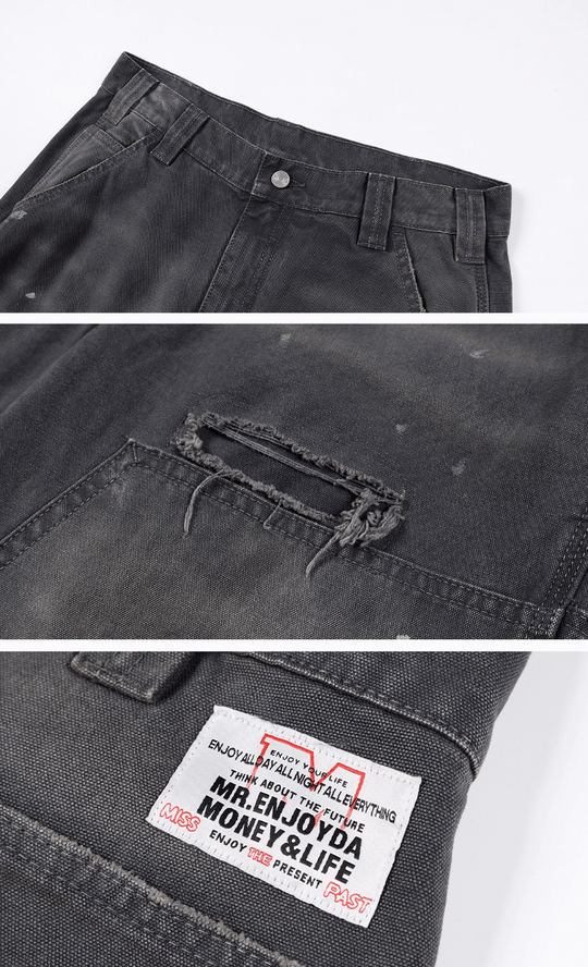 MEDM Double Knee Broken Hole Washed Painter Pants | Face 3 Face