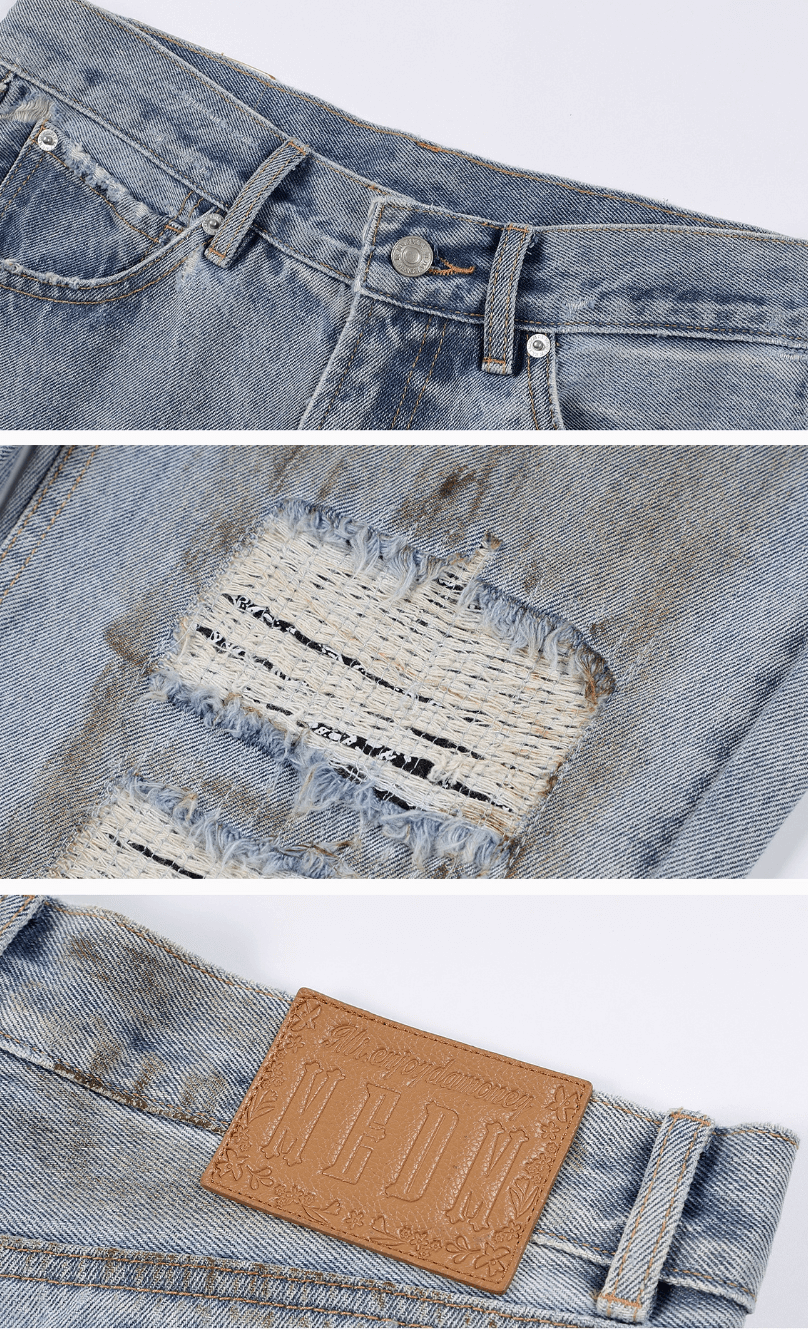 MEDM Washed Frayed Paisley Patch Jeans | Face 3 Face