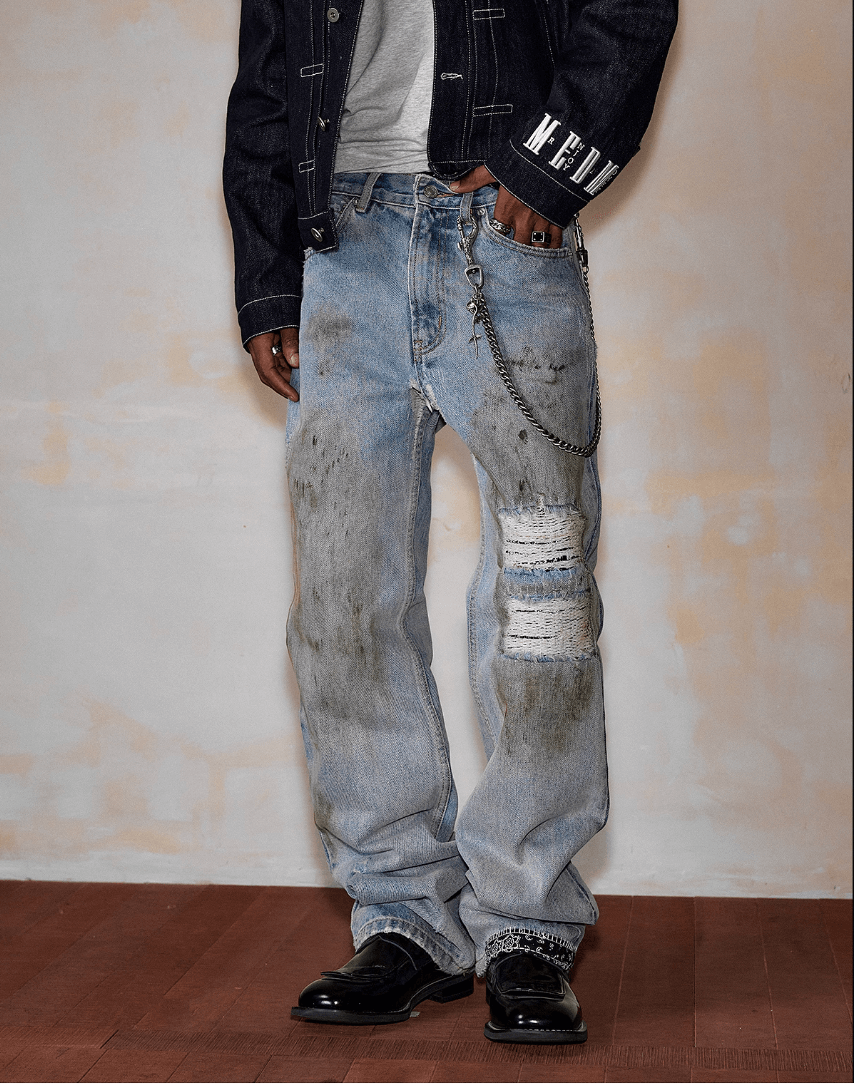 MEDM Washed Frayed Paisley Patch Jeans | Face 3 Face