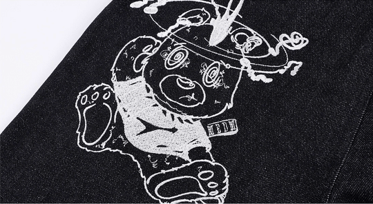MEDM Stunner Bear Star Embroidered Baggy Jeans | Face 3 Face