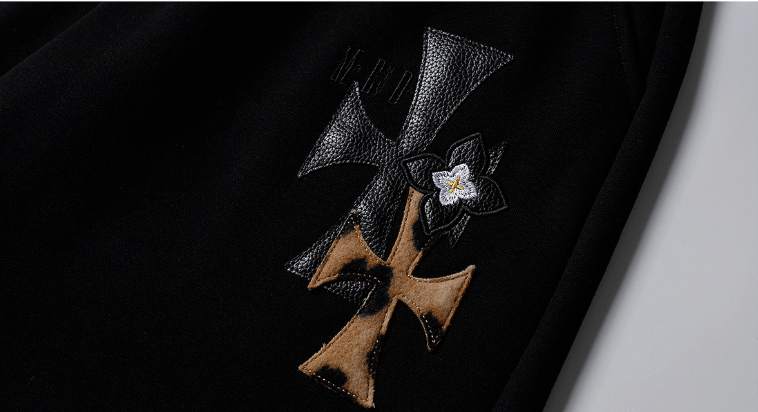 MEDM Leather Cross Star Patchwork Sweatpants | Face 3 Face