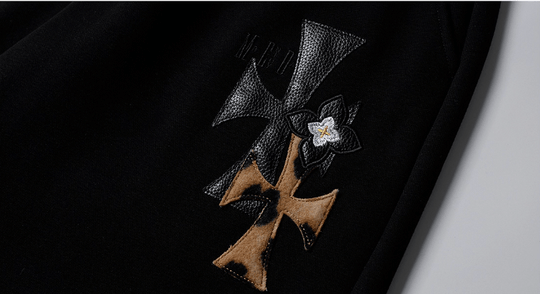 MEDM Leather Cross Star Patchwork Sweatpants | Face 3 Face