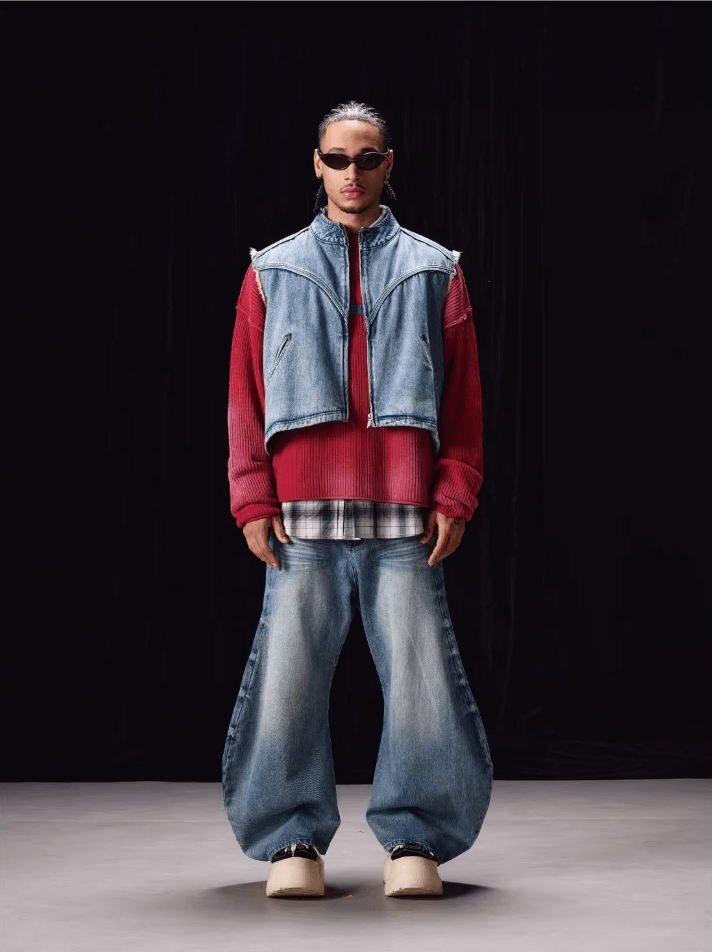 Labt Washed Denim Western Short Vest | Face 3 Face