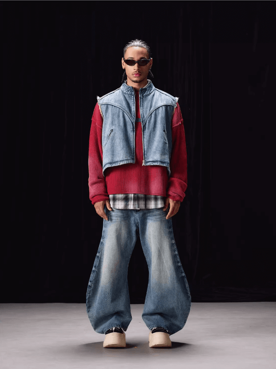 Labt Washed Denim Western Short Vest | Face 3 Face