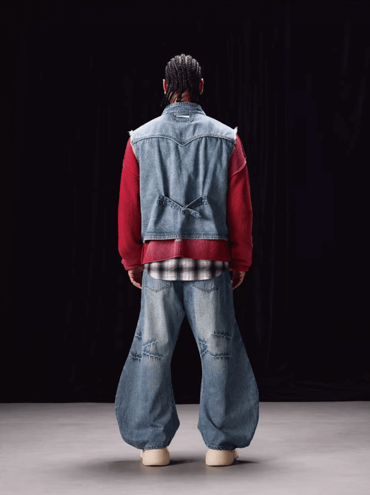 Labt Washed Denim Western Short Vest | Face 3 Face