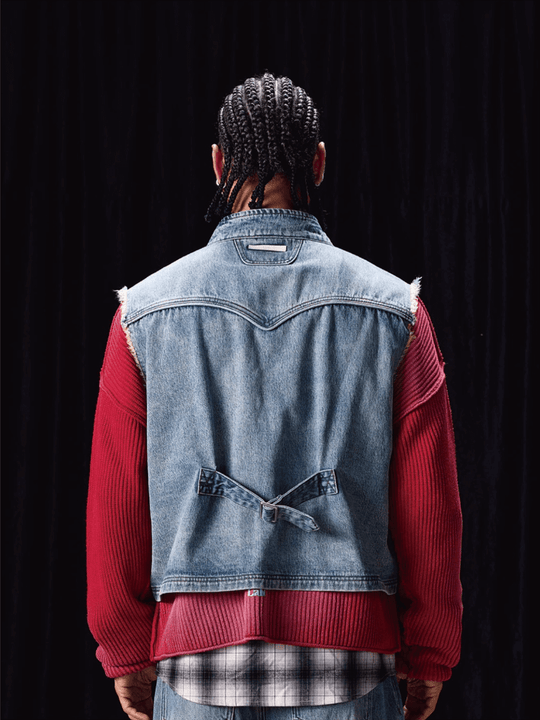 Labt Washed Denim Western Short Vest | Face 3 Face