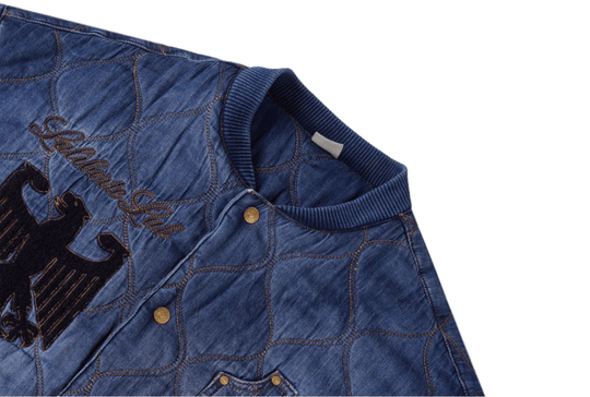 Labt Washed Denim Quilted Baseball Jacket | Face 3 Face