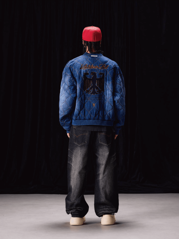 Labt Washed Denim Quilted Baseball Jacket | Face 3 Face